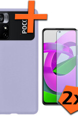 Nomfy Hoesje Geschikt voor Xiaomi Poco M4 Pro 5G Hoesje Siliconen Cover Case Met 2x Screenprotector - Hoes Geschikt voor Xiaomi Poco M4 Pro 5G Hoes Back Case - Lila