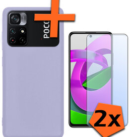 Nomfy Nomfy Xiaomi Poco M4 Pro 5G Hoesje Siliconen Met 2x Screenprotector - Lila