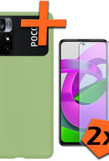 Nomfy Hoesje Geschikt voor Xiaomi Poco M4 Pro 5G Hoesje Siliconen Cover Case Met 2x Screenprotector - Hoes Geschikt voor Xiaomi Poco M4 Pro 5G Hoes Back Case - Groen