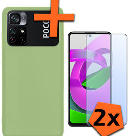 Nomfy Nomfy Xiaomi Poco M4 Pro 5G Hoesje Siliconen Met 2x Screenprotector - Groen