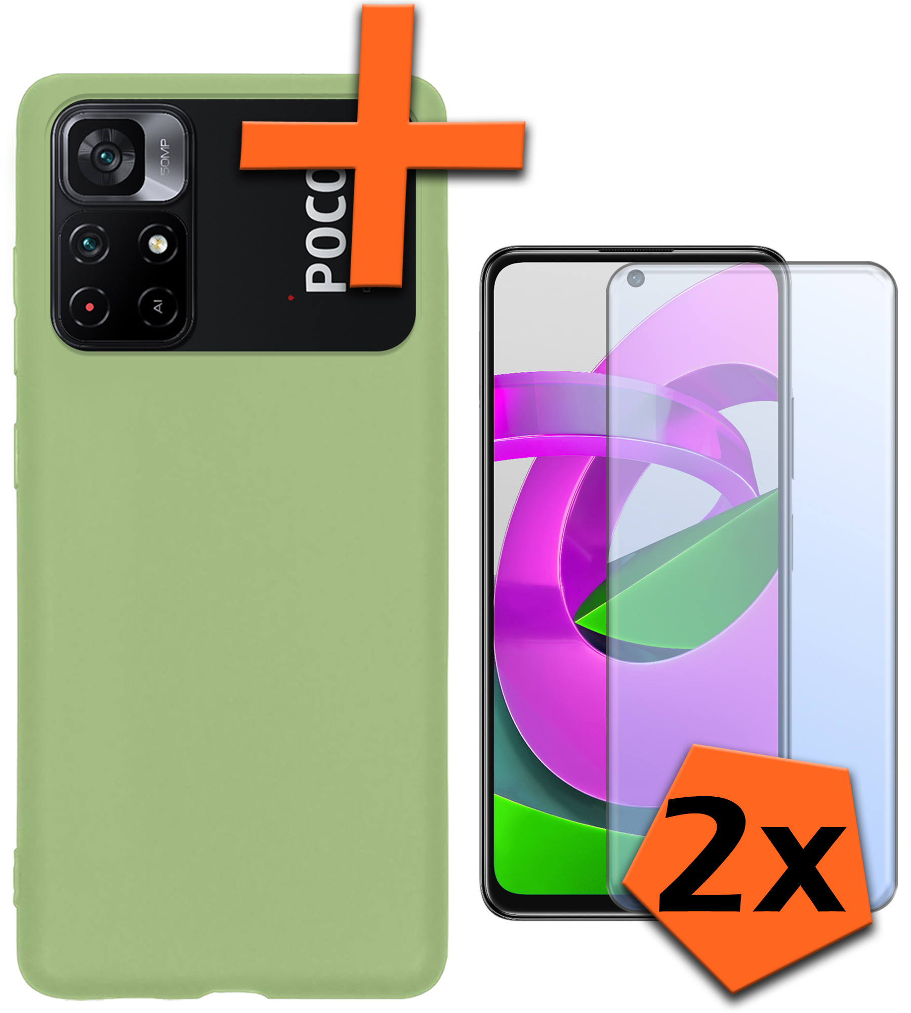 Nomfy Hoesje Geschikt voor Xiaomi Poco M4 Pro 5G Hoesje Siliconen Cover Case Met 2x Screenprotector - Hoes Geschikt voor Xiaomi Poco M4 Pro 5G Hoes Back Case - Groen