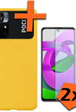 Nomfy Hoesje Geschikt voor Xiaomi Poco M4 Pro 5G Hoesje Siliconen Cover Case Met 2x Screenprotector - Hoes Geschikt voor Xiaomi Poco M4 Pro 5G Hoes Back Case - Geel