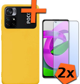 Nomfy Nomfy Xiaomi Poco M4 Pro 5G Hoesje Siliconen Met 2x Screenprotector - Geel