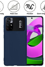 Nomfy Hoesje Geschikt voor Xiaomi Poco M4 Pro 5G Hoesje Siliconen Cover Case Met 2x Screenprotector - Hoes Geschikt voor Xiaomi Poco M4 Pro 5G Hoes Back Case - Donkerblauw