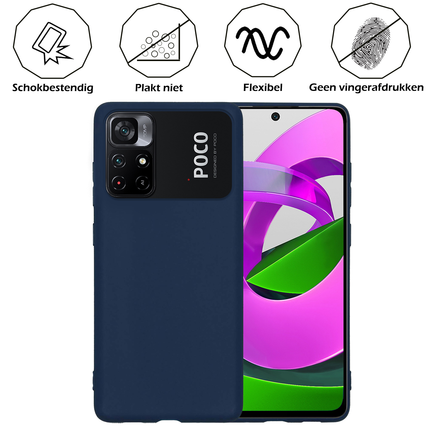 Nomfy Hoesje Geschikt voor Xiaomi Poco M4 Pro 5G Hoesje Siliconen Cover Case - Hoes Geschikt voor Xiaomi Poco M4 Pro 5G Hoes Back Case - 2-PACK - Donkerblauw