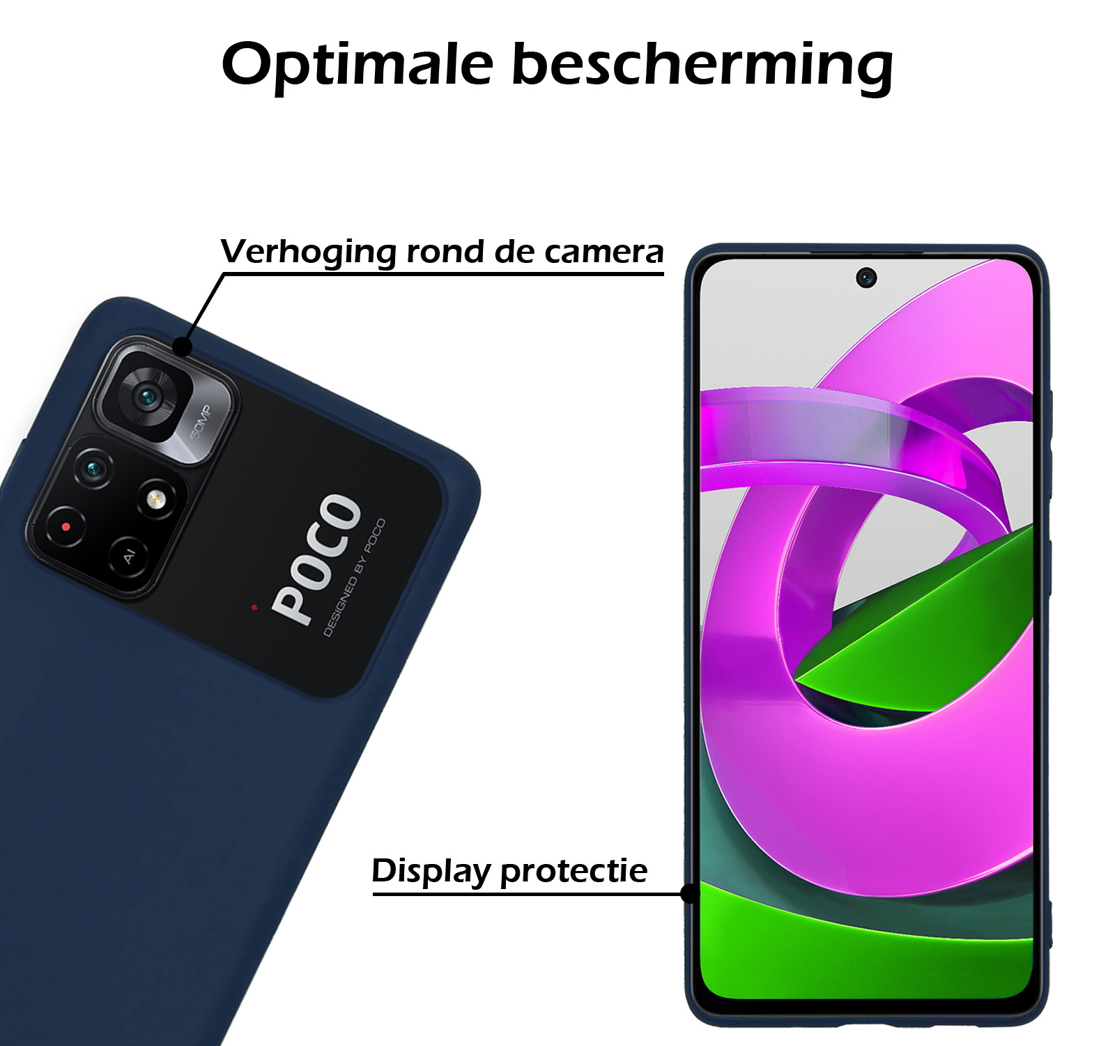 Nomfy Hoesje Geschikt voor Xiaomi Poco M4 Pro 5G Hoesje Siliconen Cover Case - Hoes Geschikt voor Xiaomi Poco M4 Pro 5G Hoes Back Case - 2-PACK - Donkerblauw