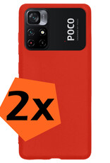 Nomfy Hoesje Geschikt voor Xiaomi Poco M4 Pro 5G Hoesje Siliconen Cover Case - Hoes Geschikt voor Xiaomi Poco M4 Pro 5G Hoes Back Case - 2-PACK - Rood