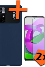 Nomfy Hoesje Geschikt voor Xiaomi Poco M4 Pro 5G Hoesje Siliconen Cover Case Met 2x Screenprotector - Hoes Geschikt voor Xiaomi Poco M4 Pro 5G Hoes Back Case - Donkerblauw