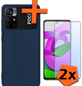 Nomfy Nomfy Xiaomi Poco M4 Pro 5G Hoesje Siliconen Met 2x Screenprotector - Donkerblauw