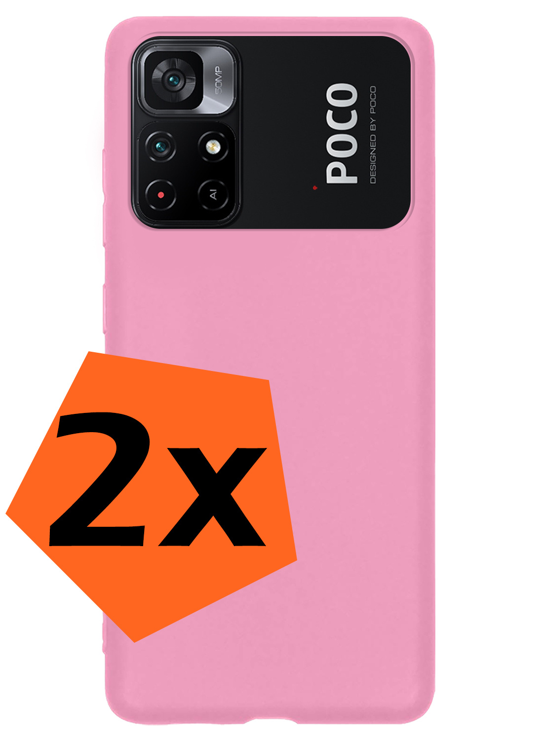 Nomfy Hoesje Geschikt voor Xiaomi Poco M4 Pro 5G Hoesje Siliconen Cover Case - Hoes Geschikt voor Xiaomi Poco M4 Pro 5G Hoes Back Case - 2-PACK - Lichtroze