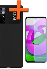 Nomfy Hoesje Geschikt voor Xiaomi Poco M4 Pro 5G Hoesje Siliconen Cover Case Met Screenprotector - Hoes Geschikt voor Xiaomi Poco M4 Pro 5G Hoes Back Case - Zwart