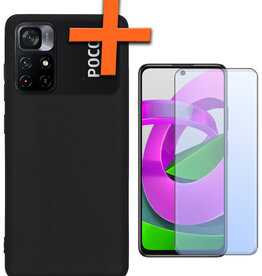 Nomfy Nomfy Xiaomi Poco M4 Pro 5G Hoesje Siliconen Met Screenprotector - Zwart