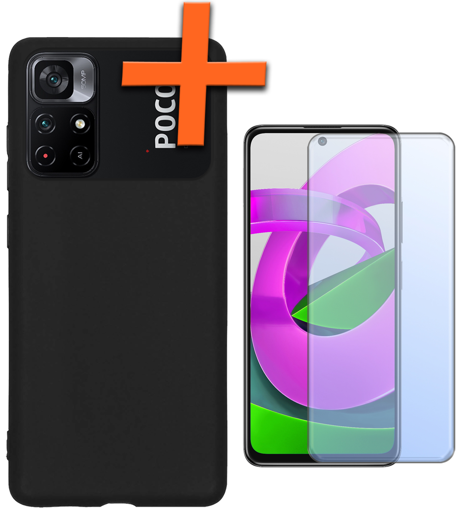 Nomfy Hoesje Geschikt voor Xiaomi Poco M4 Pro 5G Hoesje Siliconen Cover Case Met Screenprotector - Hoes Geschikt voor Xiaomi Poco M4 Pro 5G Hoes Back Case - Zwart