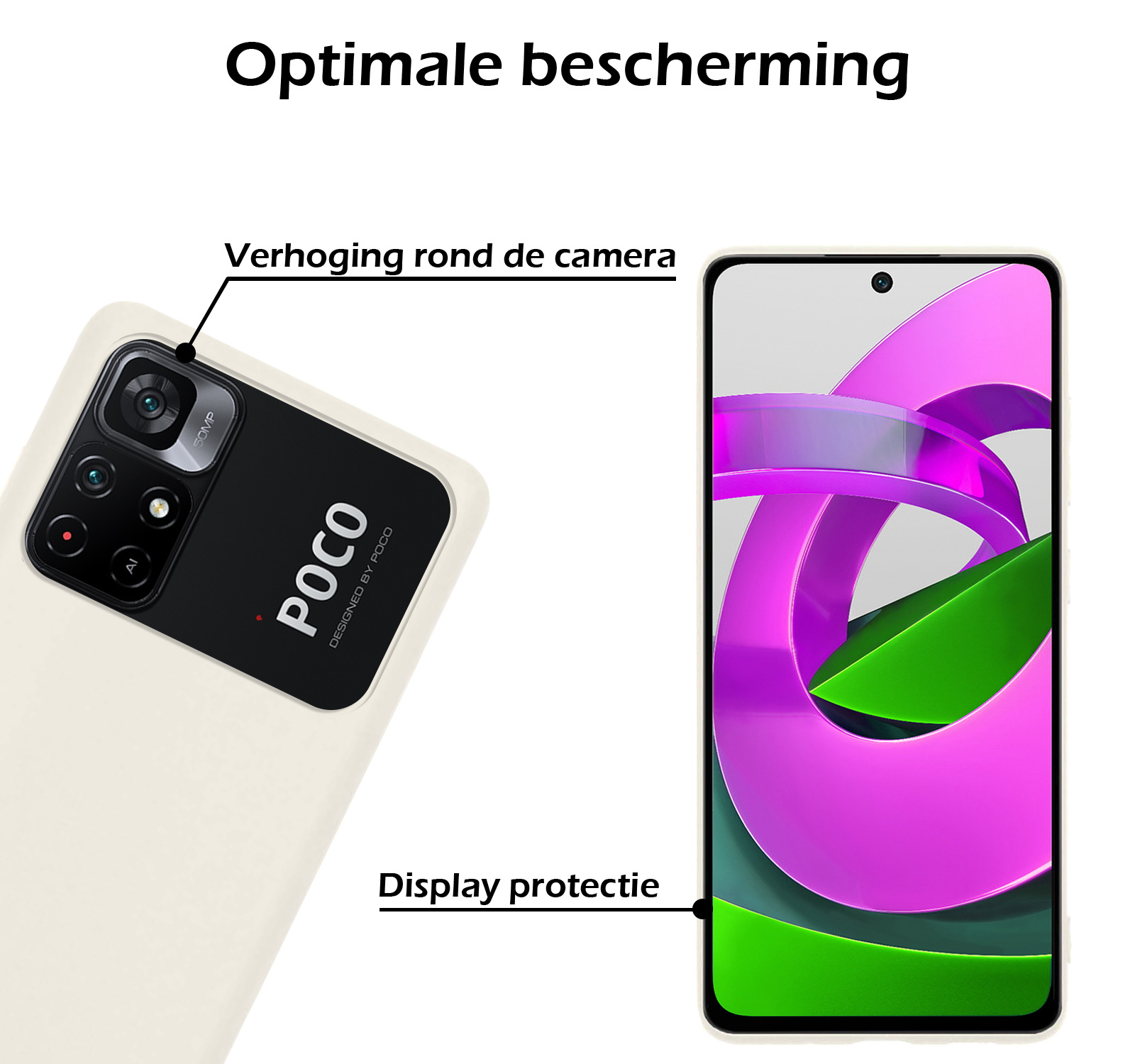 Nomfy Hoesje Geschikt voor Xiaomi Poco M4 Pro 5G Hoesje Siliconen Cover Case Met Screenprotector - Hoes Geschikt voor Xiaomi Poco M4 Pro 5G Hoes Back Case - Wit