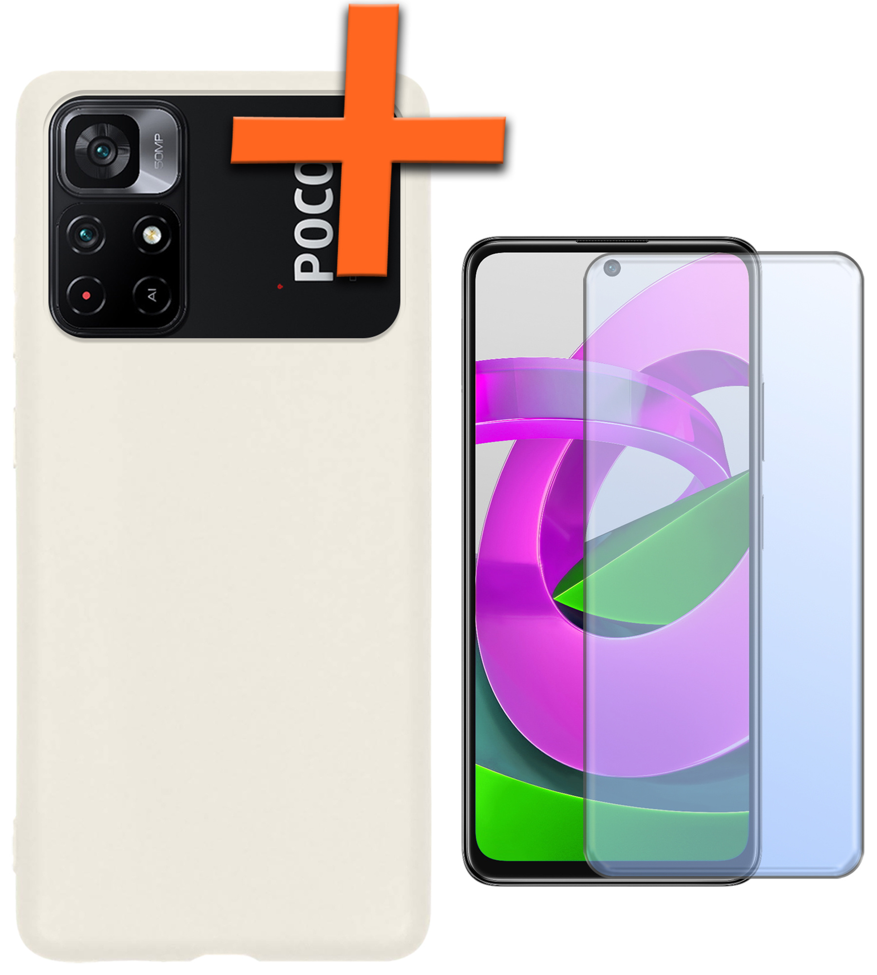 Nomfy Hoesje Geschikt voor Xiaomi Poco M4 Pro 5G Hoesje Siliconen Cover Case Met Screenprotector - Hoes Geschikt voor Xiaomi Poco M4 Pro 5G Hoes Back Case - Wit