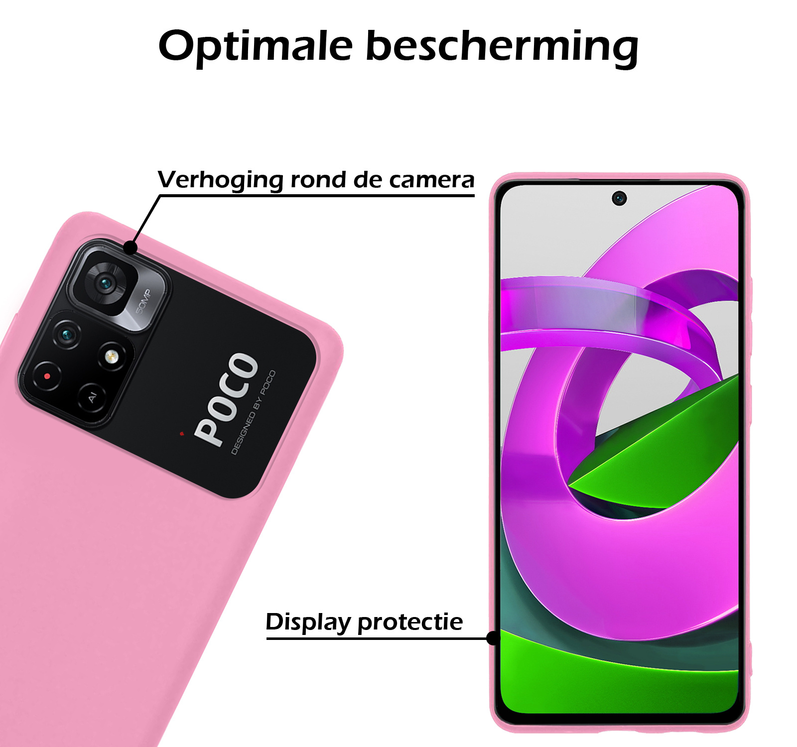 Nomfy Hoesje Geschikt voor Xiaomi Poco M4 Pro 5G Hoesje Siliconen Cover Case Met Screenprotector - Hoes Geschikt voor Xiaomi Poco M4 Pro 5G Hoes Back Case - Lichtroze