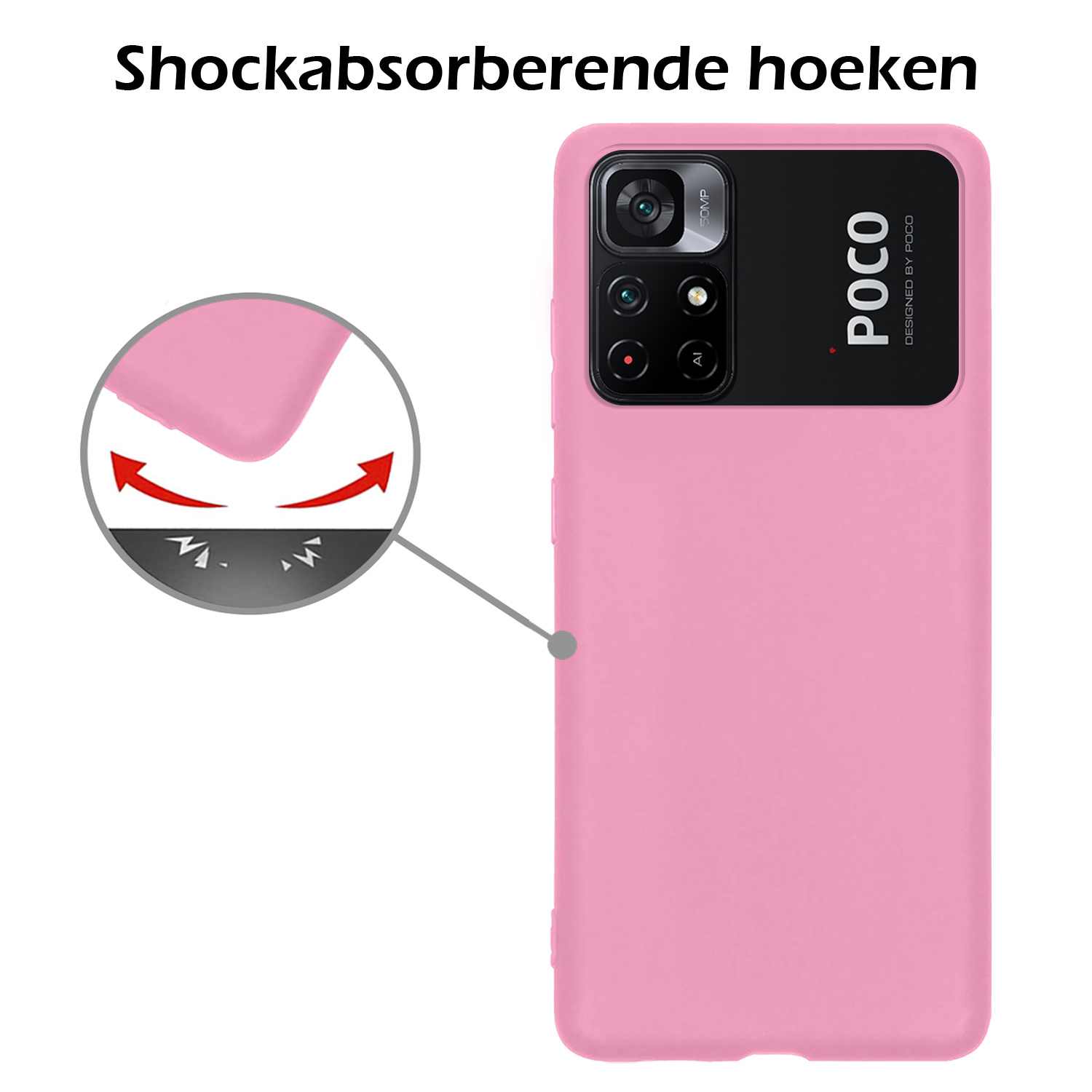 Nomfy Hoesje Geschikt voor Xiaomi Poco M4 Pro 5G Hoesje Siliconen Cover Case Met Screenprotector - Hoes Geschikt voor Xiaomi Poco M4 Pro 5G Hoes Back Case - Lichtroze