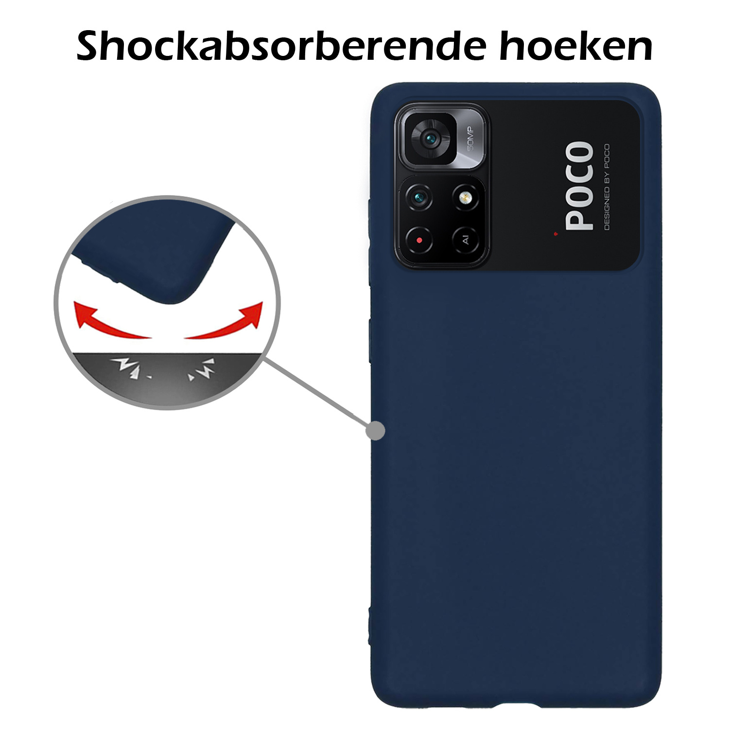 Nomfy Hoesje Geschikt voor Xiaomi Poco M4 Pro 5G Hoesje Siliconen Cover Case Met Screenprotector - Hoes Geschikt voor Xiaomi Poco M4 Pro 5G Hoes Back Case - Donkerblauw