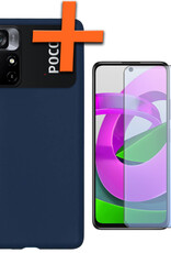 Nomfy Hoesje Geschikt voor Xiaomi Poco M4 Pro 5G Hoesje Siliconen Cover Case Met Screenprotector - Hoes Geschikt voor Xiaomi Poco M4 Pro 5G Hoes Back Case - Donkerblauw