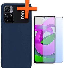 Nomfy Nomfy Xiaomi Poco M4 Pro 5G Hoesje Siliconen Met Screenprotector - Donkerblauw