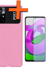 Nomfy Hoesje Geschikt voor Xiaomi Poco M4 Pro 5G Hoesje Siliconen Cover Case Met Screenprotector - Hoes Geschikt voor Xiaomi Poco M4 Pro 5G Hoes Back Case - Lichtroze