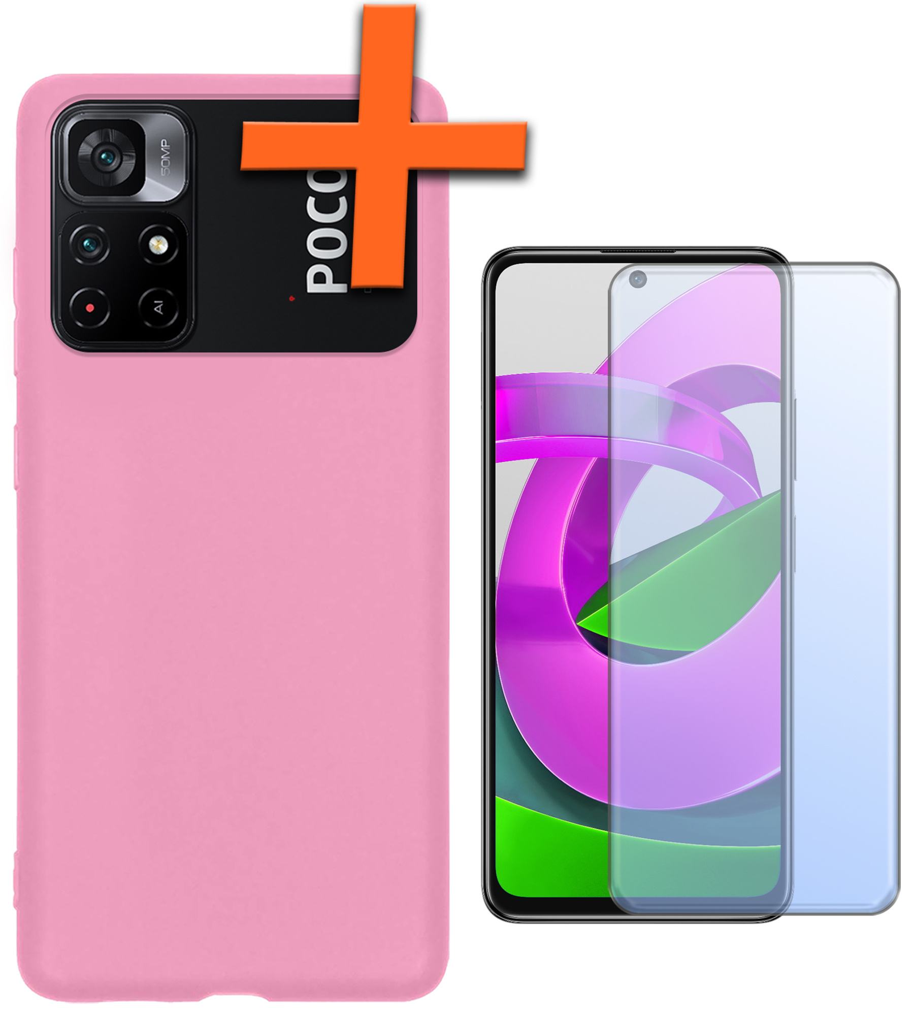 Nomfy Hoesje Geschikt voor Xiaomi Poco M4 Pro 5G Hoesje Siliconen Cover Case Met Screenprotector - Hoes Geschikt voor Xiaomi Poco M4 Pro 5G Hoes Back Case - Lichtroze