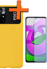 Nomfy Hoesje Geschikt voor Xiaomi Poco M4 Pro 5G Hoesje Siliconen Cover Case Met Screenprotector - Hoes Geschikt voor Xiaomi Poco M4 Pro 5G Hoes Back Case - Geel