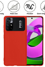 Nomfy Hoesje Geschikt voor Xiaomi Poco M4 Pro 5G Hoesje Siliconen Cover Case Met Screenprotector - Hoes Geschikt voor Xiaomi Poco M4 Pro 5G Hoes Back Case - Rood