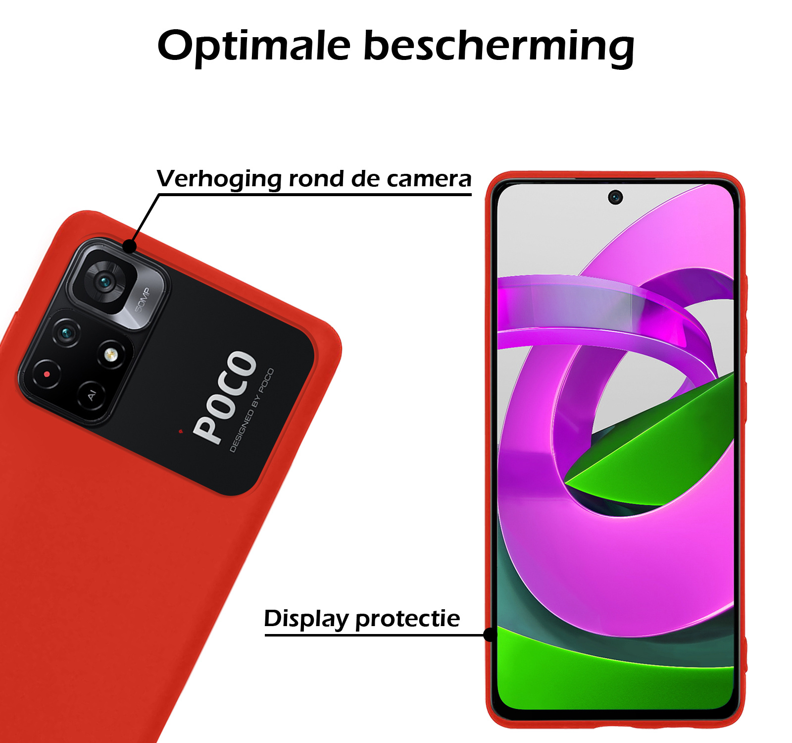 Nomfy Hoesje Geschikt voor Xiaomi Poco M4 Pro 5G Hoesje Siliconen Cover Case Met Screenprotector - Hoes Geschikt voor Xiaomi Poco M4 Pro 5G Hoes Back Case - Rood