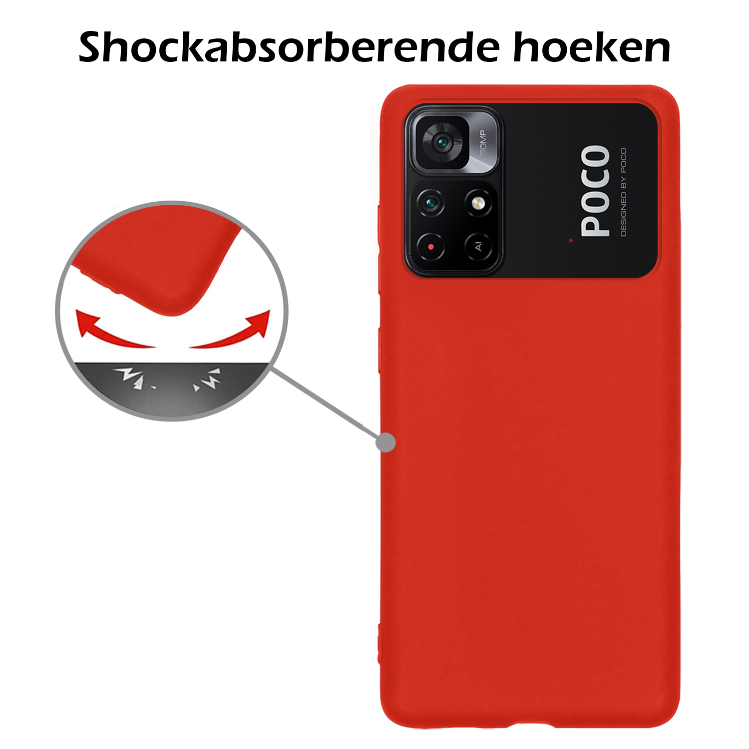 Nomfy Hoesje Geschikt voor Xiaomi Poco M4 Pro 5G Hoesje Siliconen Cover Case Met Screenprotector - Hoes Geschikt voor Xiaomi Poco M4 Pro 5G Hoes Back Case - Rood
