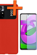 Nomfy Hoesje Geschikt voor Xiaomi Poco M4 Pro 5G Hoesje Siliconen Cover Case Met Screenprotector - Hoes Geschikt voor Xiaomi Poco M4 Pro 5G Hoes Back Case - Rood