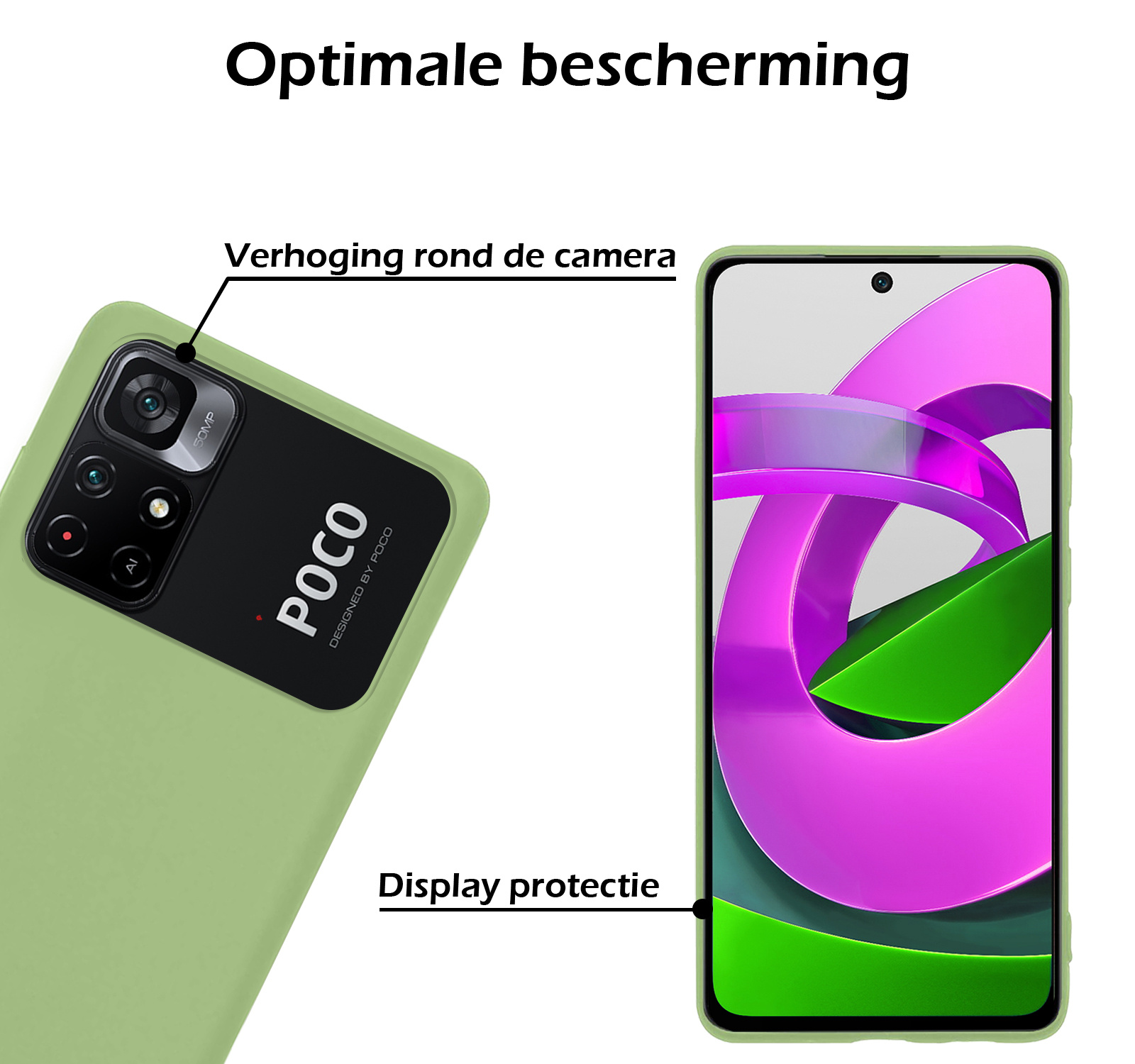 Nomfy Hoesje Geschikt voor Xiaomi Poco M4 Pro 5G Hoesje Siliconen Cover Case Met Screenprotector - Hoes Geschikt voor Xiaomi Poco M4 Pro 5G Hoes Back Case - Groen