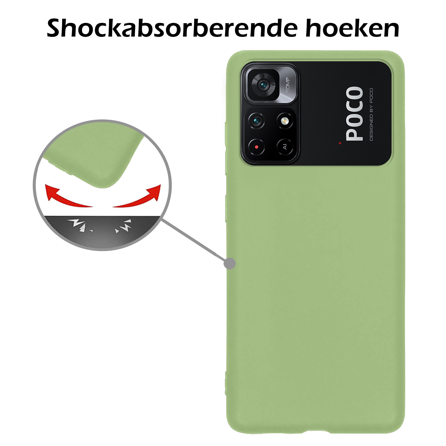 Nomfy Hoesje Geschikt voor Xiaomi Poco M4 Pro 5G Hoesje Siliconen Cover Case Met Screenprotector - Hoes Geschikt voor Xiaomi Poco M4 Pro 5G Hoes Back Case - Groen