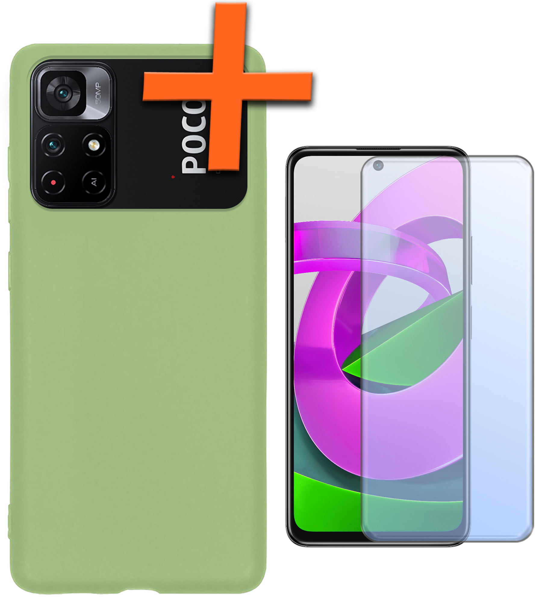 Nomfy Hoesje Geschikt voor Xiaomi Poco M4 Pro 5G Hoesje Siliconen Cover Case Met Screenprotector - Hoes Geschikt voor Xiaomi Poco M4 Pro 5G Hoes Back Case - Groen