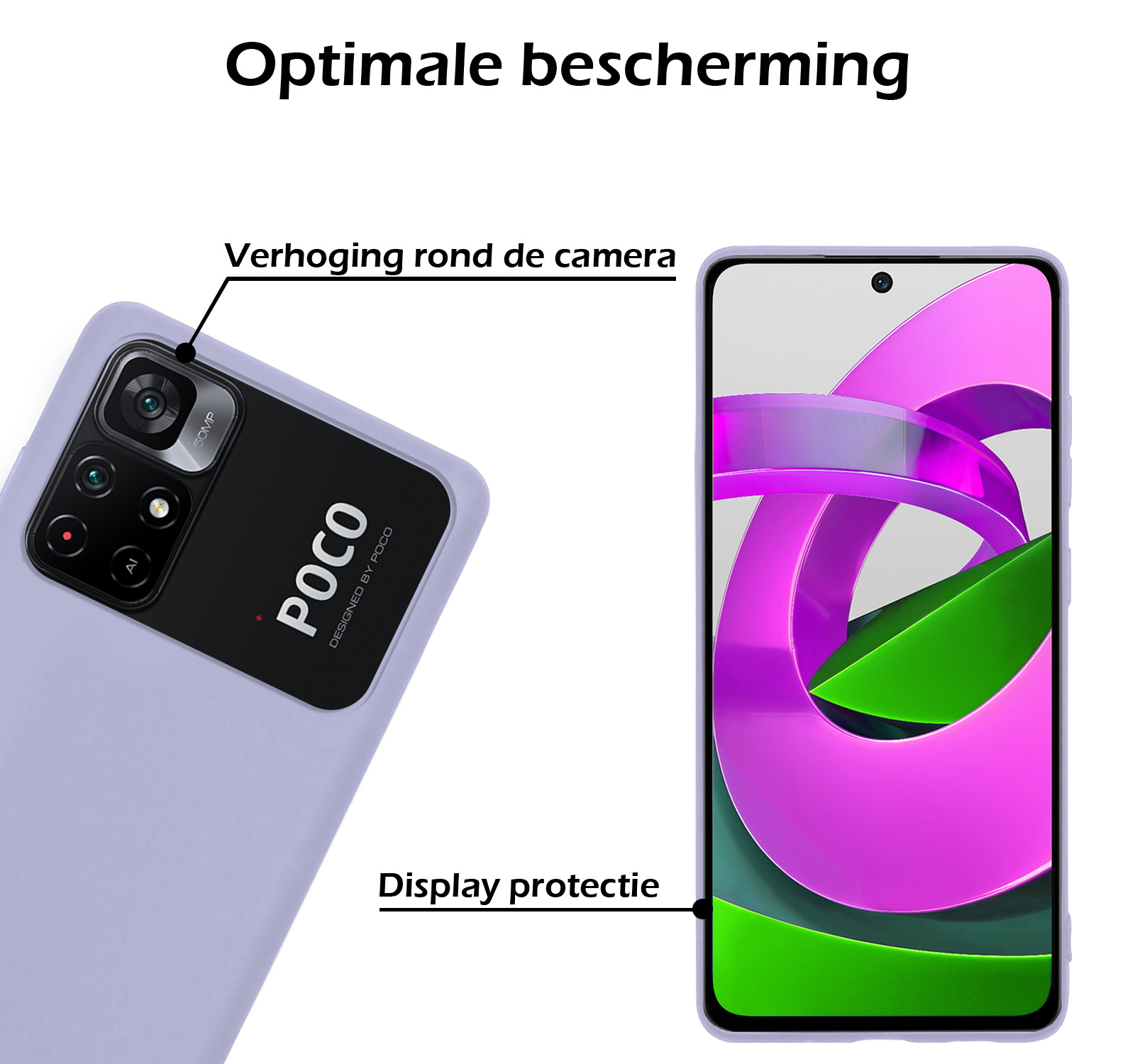 Nomfy Hoesje Geschikt voor Xiaomi Poco M4 Pro 5G Hoesje Siliconen Cover Case Met Screenprotector - Hoes Geschikt voor Xiaomi Poco M4 Pro 5G Hoes Back Case - Lila