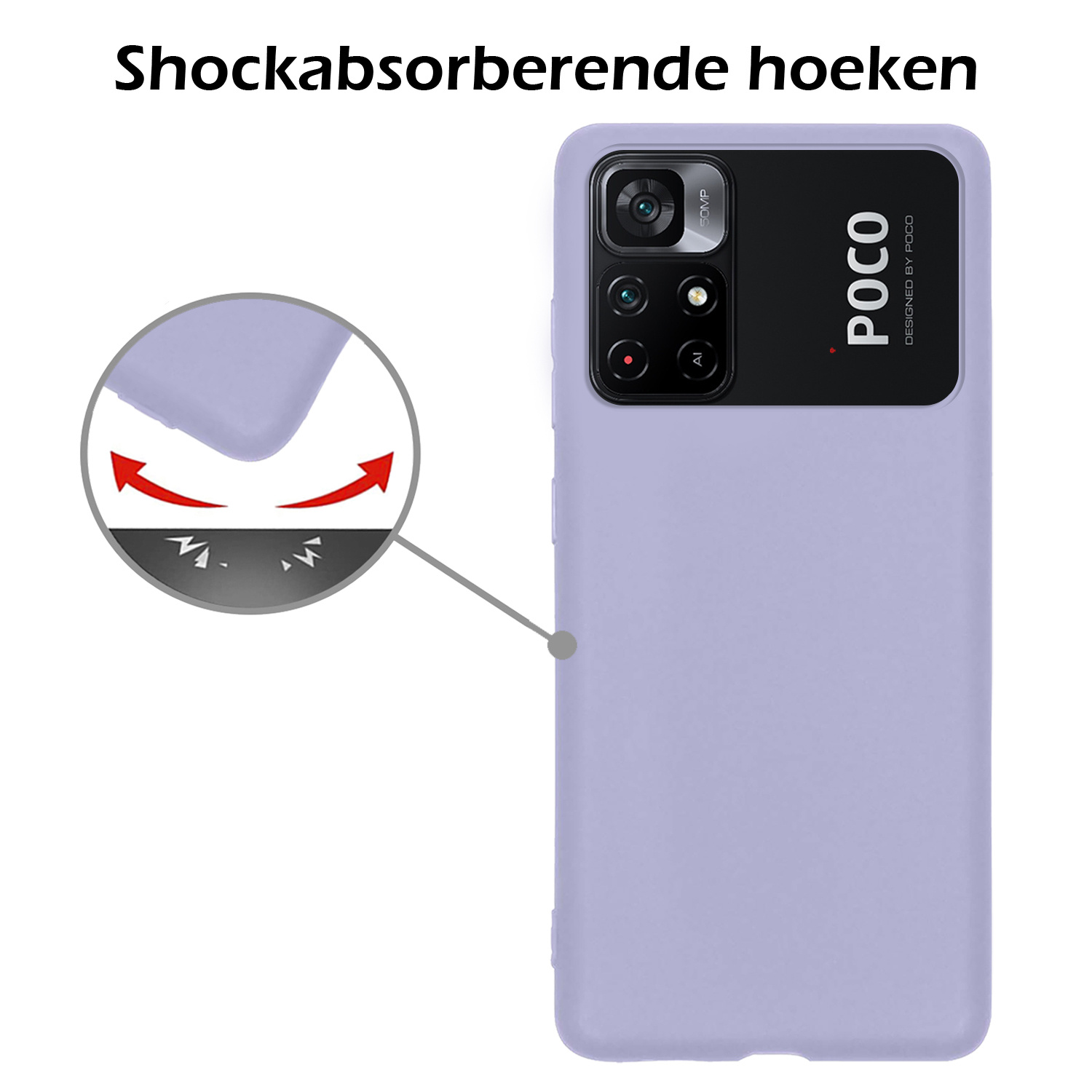 Nomfy Hoesje Geschikt voor Xiaomi Poco M4 Pro 5G Hoesje Siliconen Cover Case Met Screenprotector - Hoes Geschikt voor Xiaomi Poco M4 Pro 5G Hoes Back Case - Lila