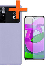 Nomfy Hoesje Geschikt voor Xiaomi Poco M4 Pro 5G Hoesje Siliconen Cover Case Met Screenprotector - Hoes Geschikt voor Xiaomi Poco M4 Pro 5G Hoes Back Case - Lila