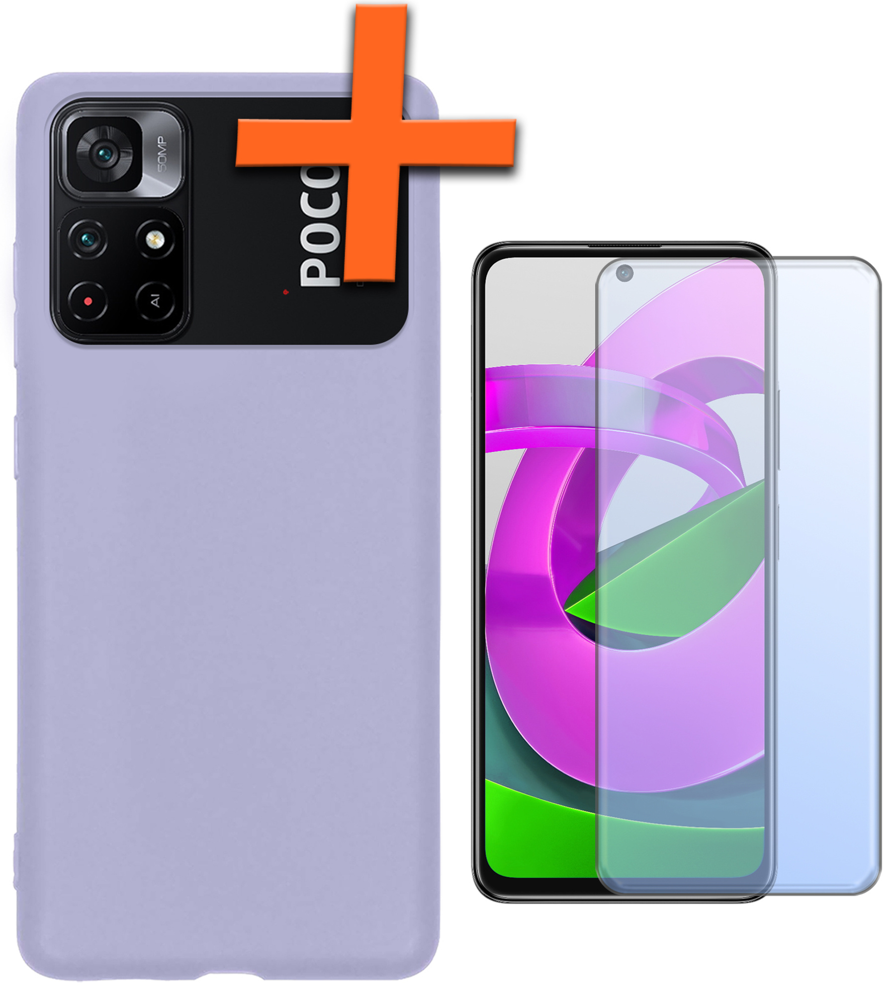 Nomfy Hoesje Geschikt voor Xiaomi Poco M4 Pro 5G Hoesje Siliconen Cover Case Met Screenprotector - Hoes Geschikt voor Xiaomi Poco M4 Pro 5G Hoes Back Case - Lila