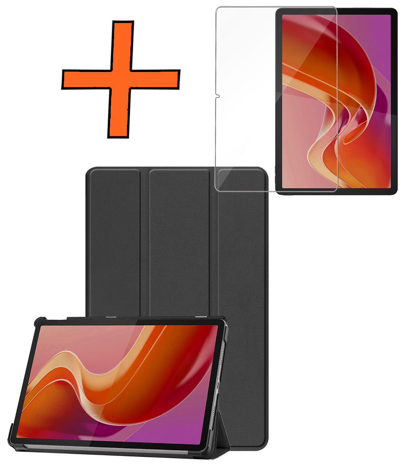 Nomfy Hoes Geschikt voor Lenovo Tab M11 Hoes Tri-fold Tablet Hoesje Case Met Screenprotector - Hoesje Geschikt voor Lenovo Tab M11 (11 inch) Hoesje Hardcover Bookcase - Zwart