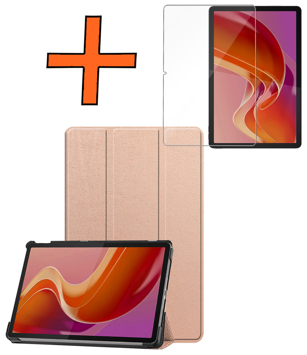 Nomfy Hoes Geschikt voor Lenovo Tab M11 Hoes Tri-fold Tablet Hoesje Case Met Screenprotector - Hoesje Geschikt voor Lenovo Tab M11 (11 inch) Hoesje Hardcover Bookcase - Rosé goud