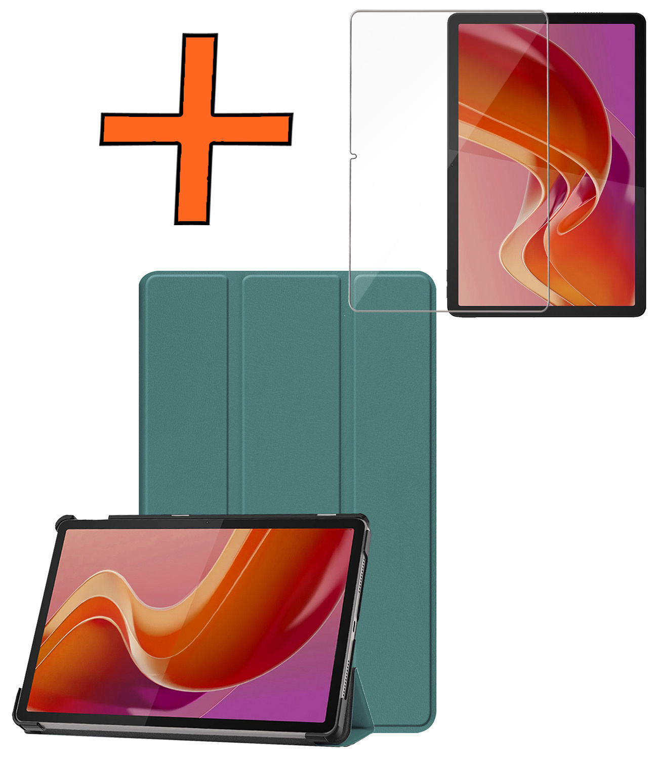 Nomfy Hoes Geschikt voor Lenovo Tab M11 Hoes Tri-fold Tablet Hoesje Case Met Screenprotector - Hoesje Geschikt voor Lenovo Tab M11 (11 inch) Hoesje Hardcover Bookcase - Donkergroen