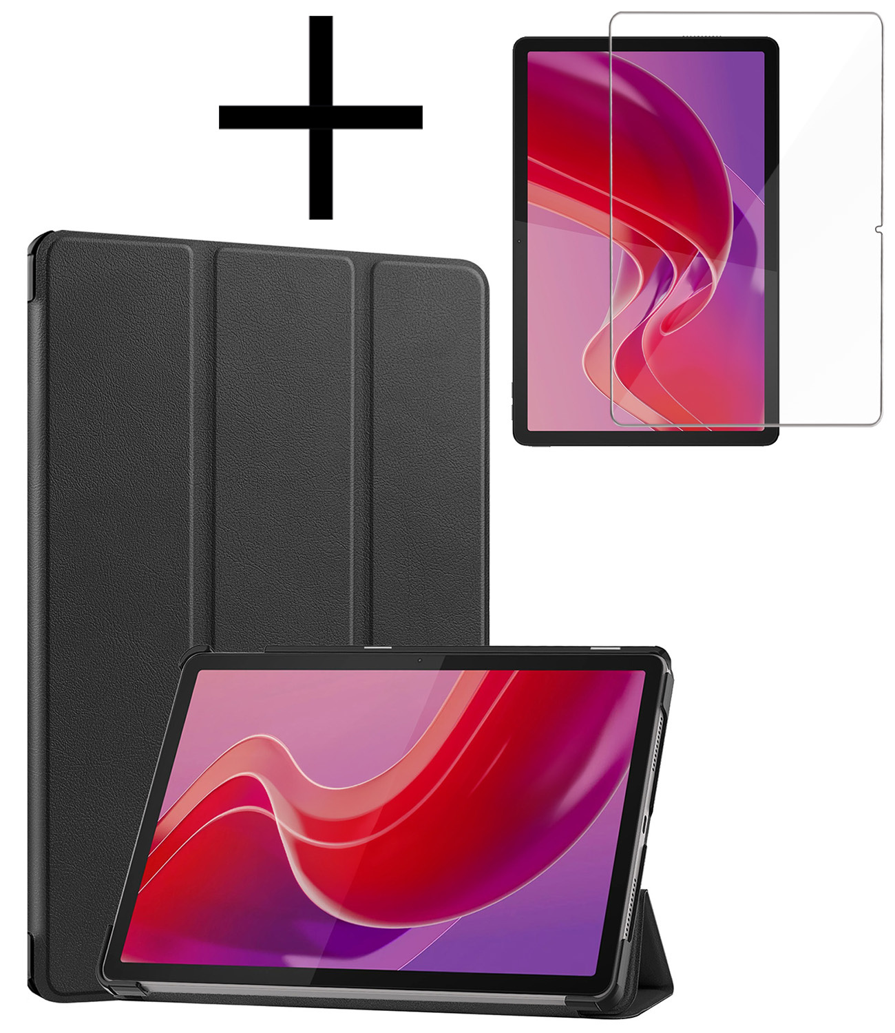 NoXx Lenovo Tab M11 Hoesje Met Screenprotector Book Case Cover Met Screen Protector - Zwart