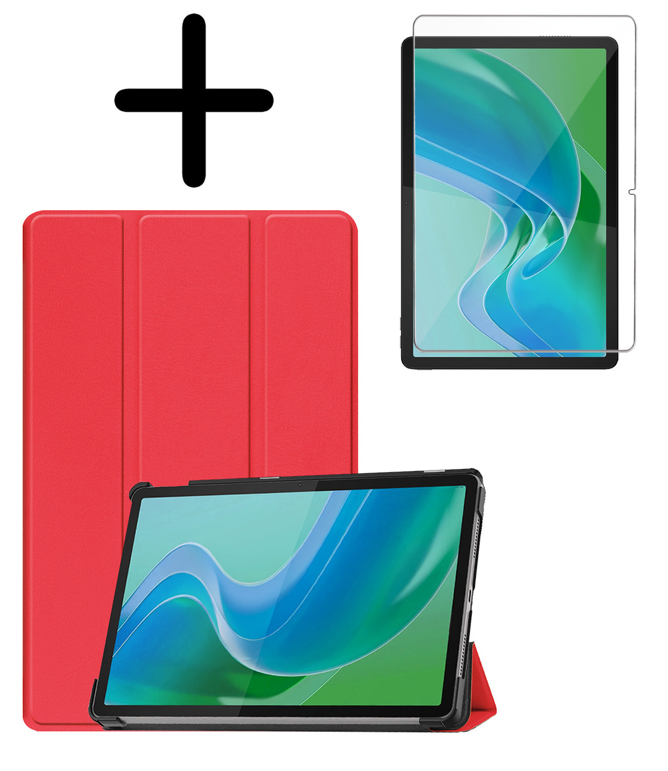 BASEY. Hoesje Geschikt voor Lenovo Tab M11 Hoes Case Tablet Hoesje Tri-fold Met Screenprotector - Hoes Geschikt voor Lenovo Tab M11 (11 inch) Hoesje Hard Cover Bookcase Hoes - Rood