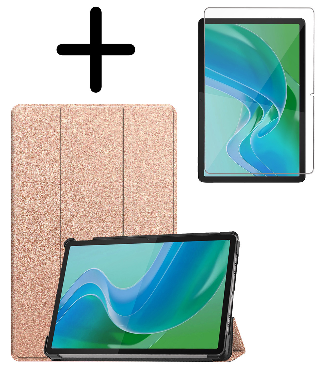 BASEY. Hoesje Geschikt voor Lenovo Tab M11 Hoes Case Tablet Hoesje Tri-fold Met Screenprotector - Hoes Geschikt voor Lenovo Tab M11 (11 inch) Hoesje Hard Cover Bookcase Hoes - Rosé goud