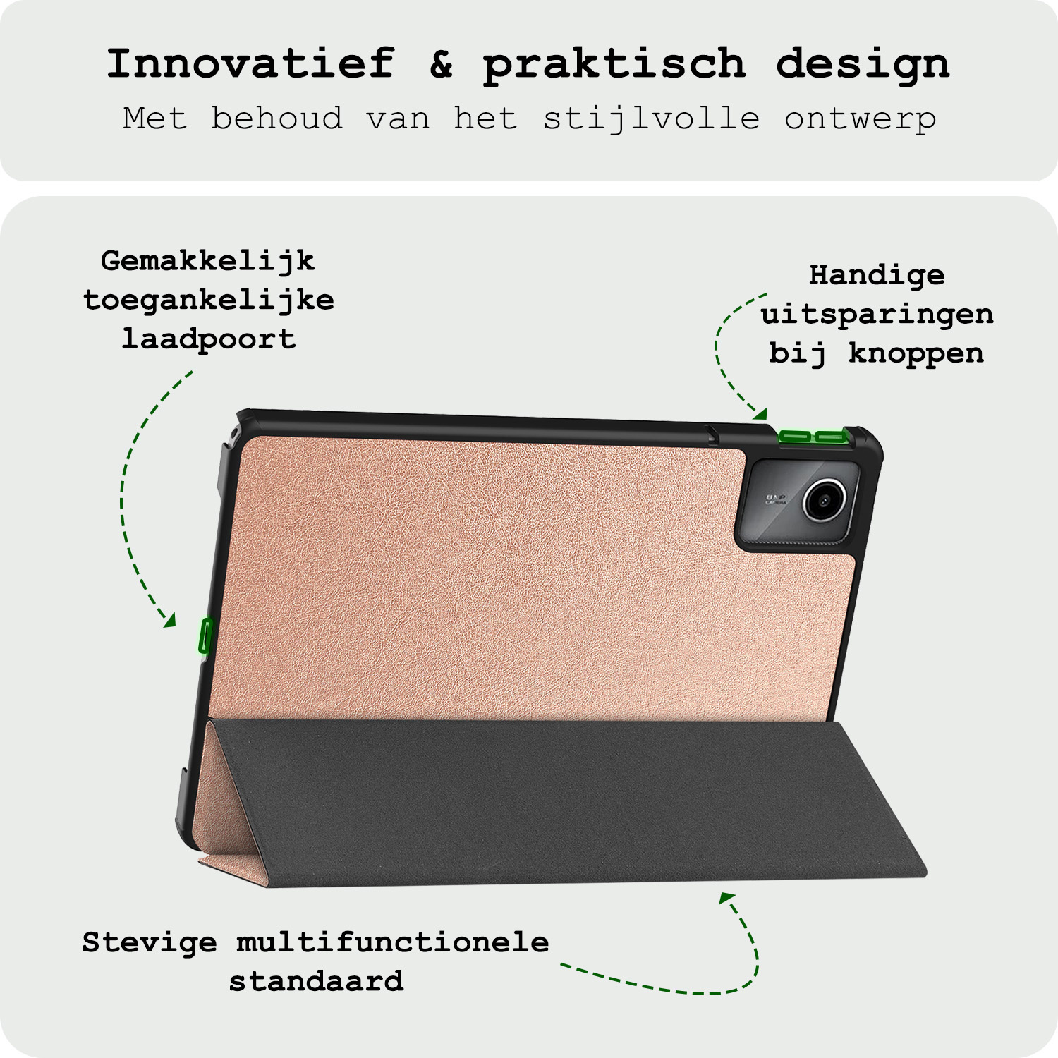 BASEY. Hoesje Geschikt voor Lenovo Tab M11 Hoes Case Tablet Hoesje Tri-fold Met Screenprotector - Hoes Geschikt voor Lenovo Tab M11 (11 inch) Hoesje Hard Cover Bookcase Hoes - Rosé goud