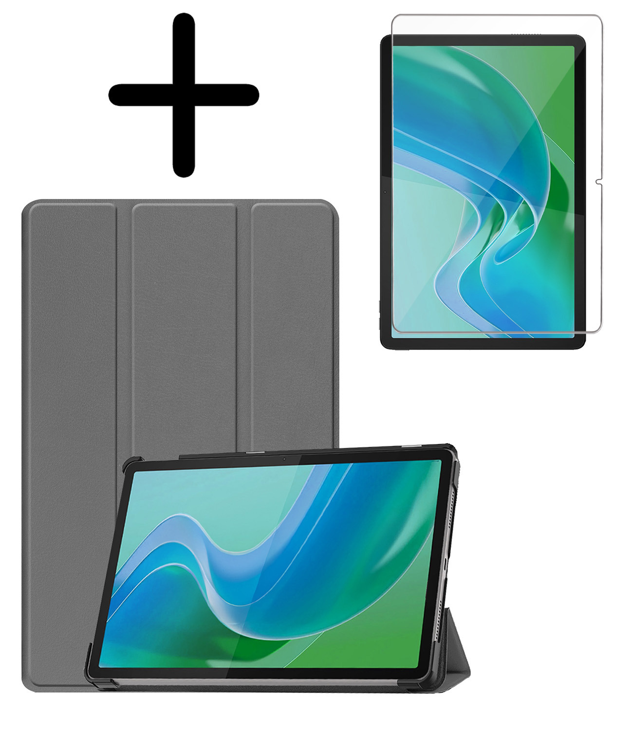 BASEY. Hoesje Geschikt voor Lenovo Tab M11 Hoes Case Tablet Hoesje Tri-fold Met Screenprotector - Hoes Geschikt voor Lenovo Tab M11 (11 inch) Hoesje Hard Cover Bookcase Hoes - Grijs