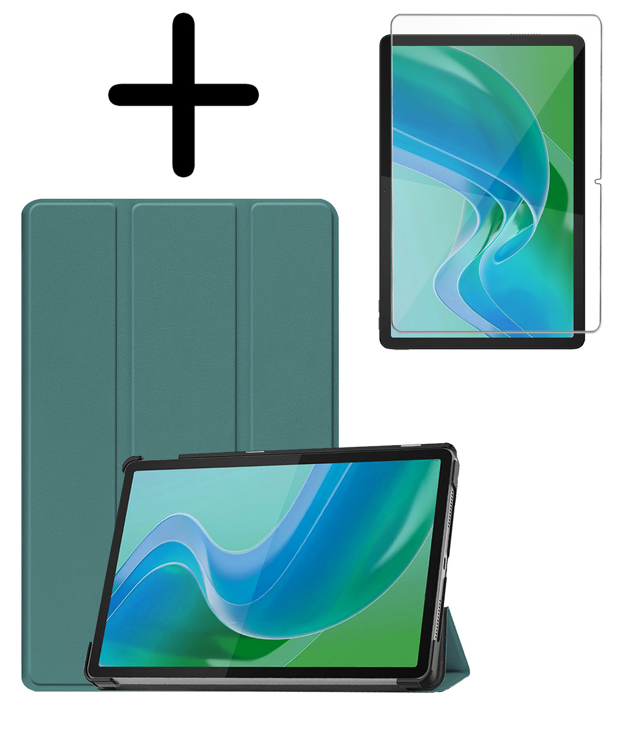 BASEY. Hoesje Geschikt voor Lenovo Tab M11 Hoes Case Tablet Hoesje Tri-fold Met Screenprotector - Hoes Geschikt voor Lenovo Tab M11 (11 inch) Hoesje Hard Cover Bookcase Hoes - Donkergroen
