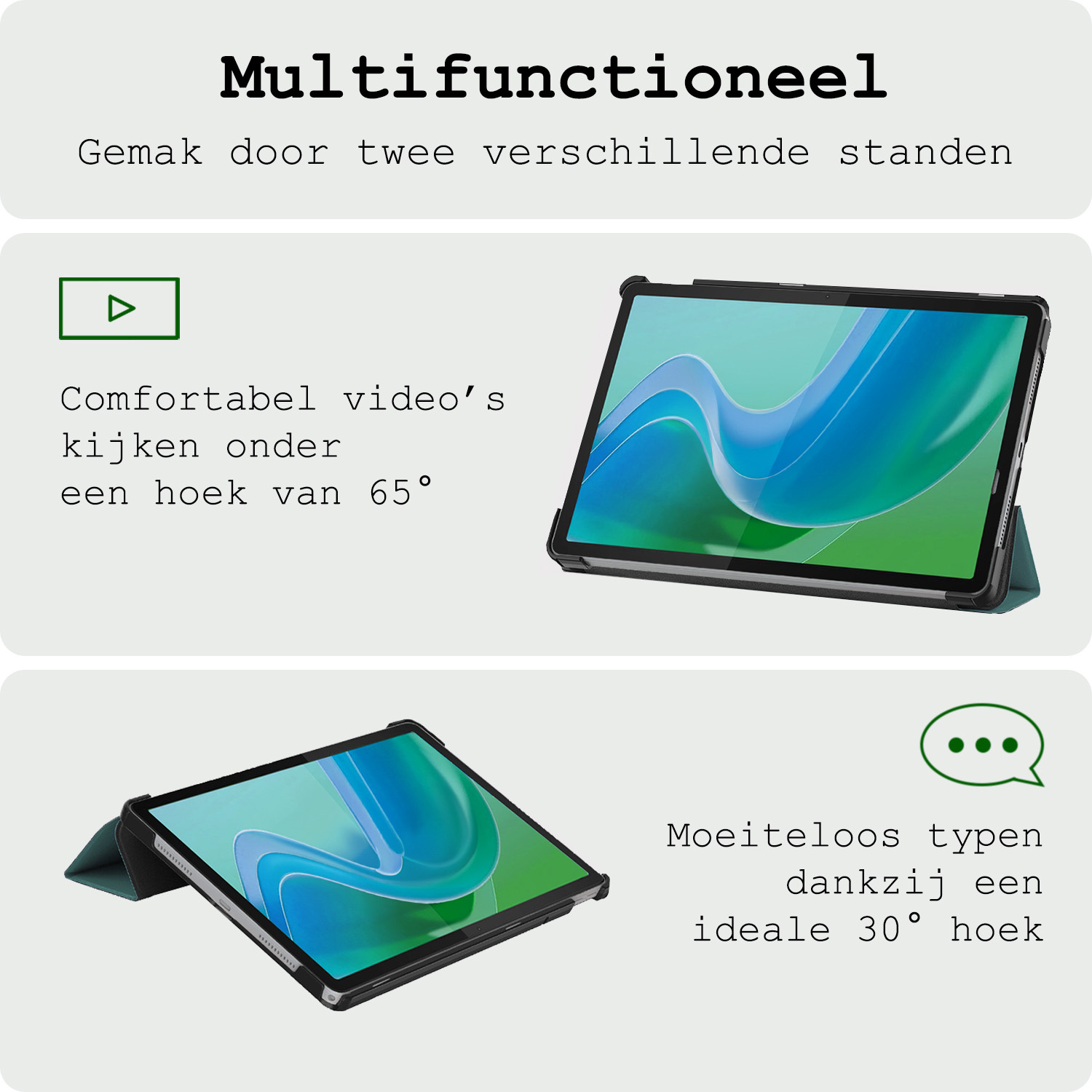 BASEY. Hoesje Geschikt voor Lenovo Tab M11 Hoes Case Tablet Hoesje Tri-fold Met Screenprotector - Hoes Geschikt voor Lenovo Tab M11 (11 inch) Hoesje Hard Cover Bookcase Hoes - Donkergroen