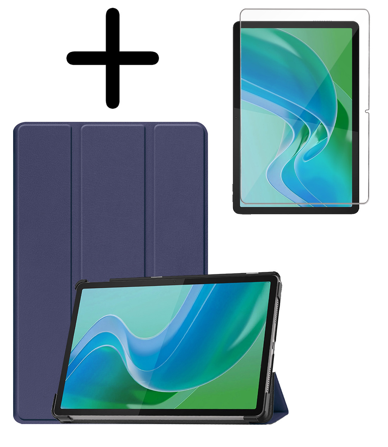 BASEY. Hoesje Geschikt voor Lenovo Tab M11 Hoes Case Tablet Hoesje Tri-fold Met Screenprotector - Hoes Geschikt voor Lenovo Tab M11 (11 inch) Hoesje Hard Cover Bookcase Hoes - Donkerblauw