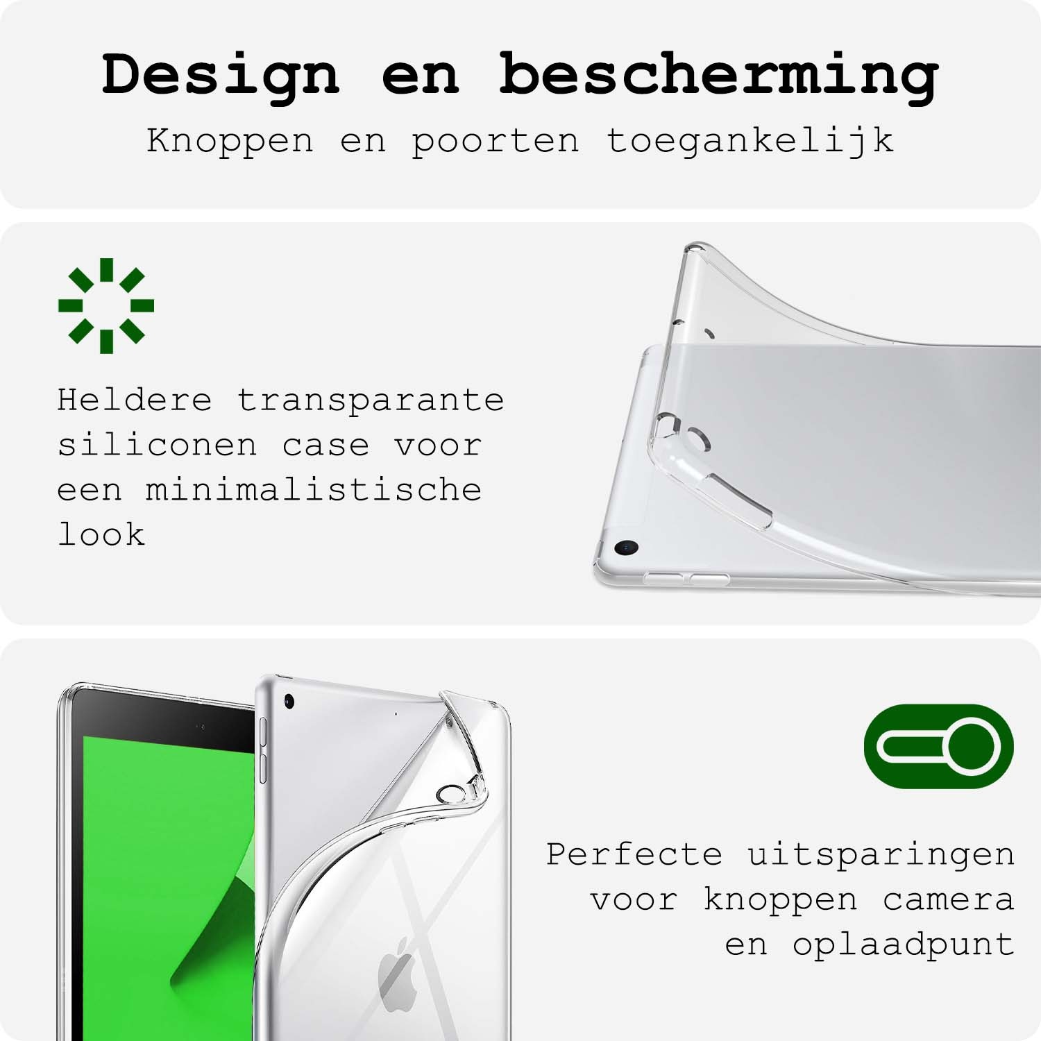 BASEY. Hoesje Geschikt voor iPad 10.2 2019 Tablethoes Shockbestendig Back Cover Siliconen Tablet Case Met 2x Screenprotector - Transparant